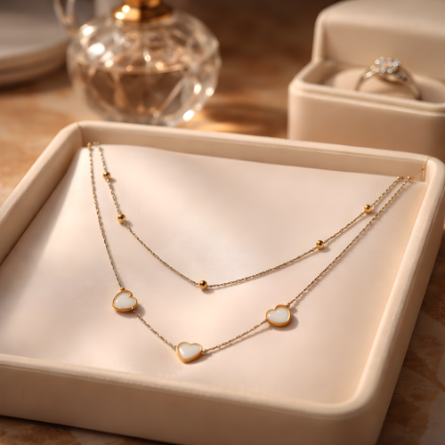 Aarvika 22K Gold-Plated Double Layer Heart Necklace – front view