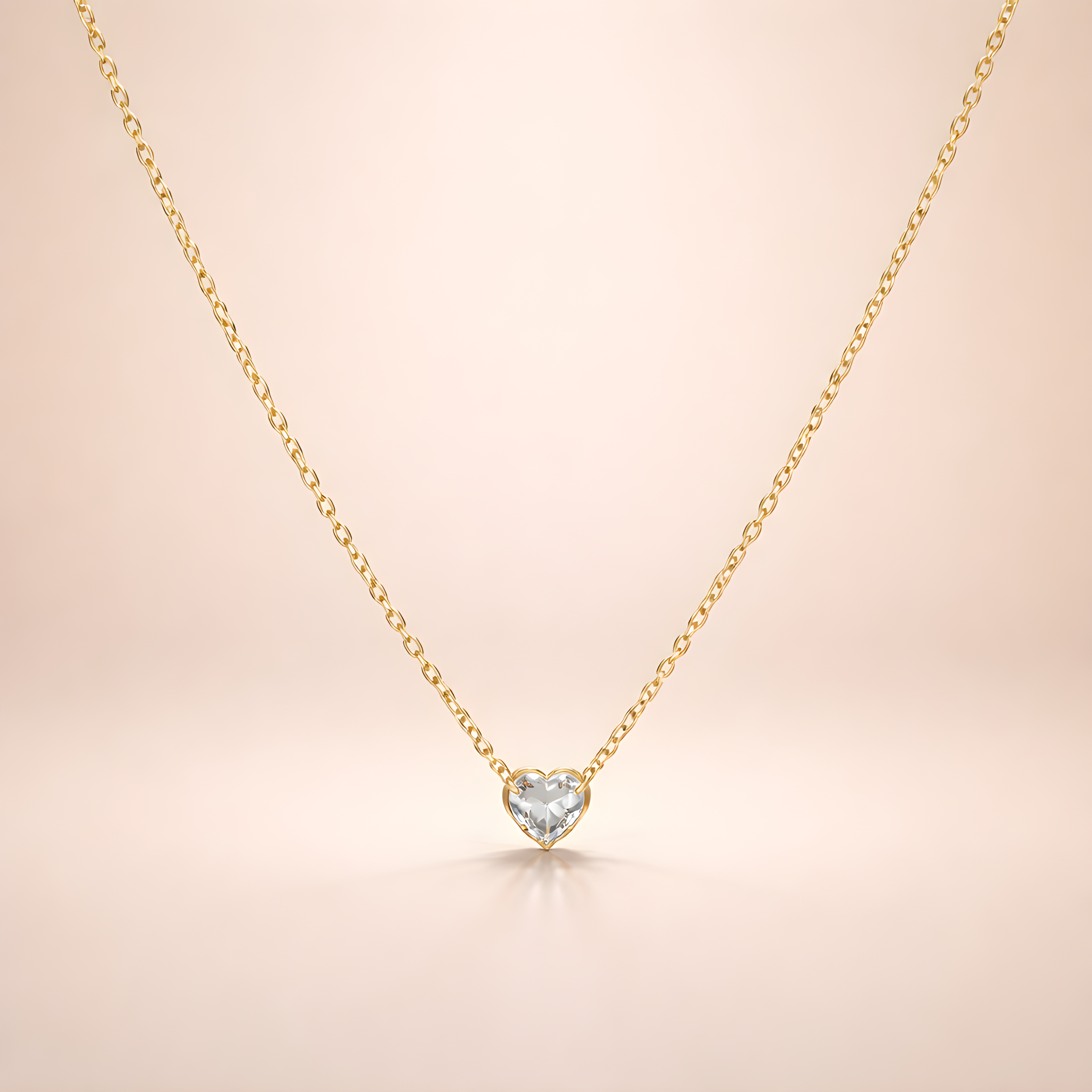 Aarvika CZ Crystal 22K Gold-Plated Minimal Heart Crystal Necklace – close-up detail