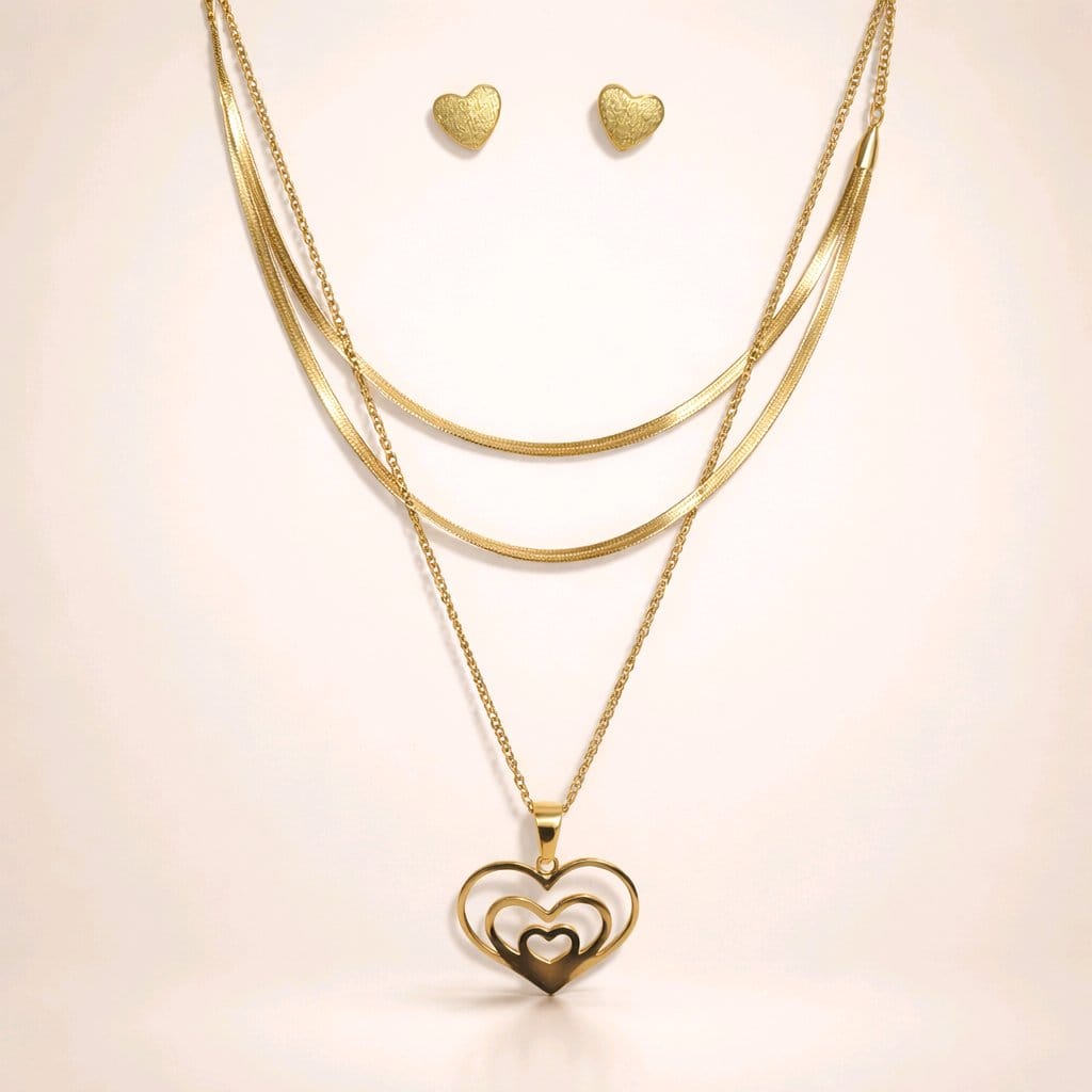 Aarvika Heart Layered Necklace Set – model wearing
