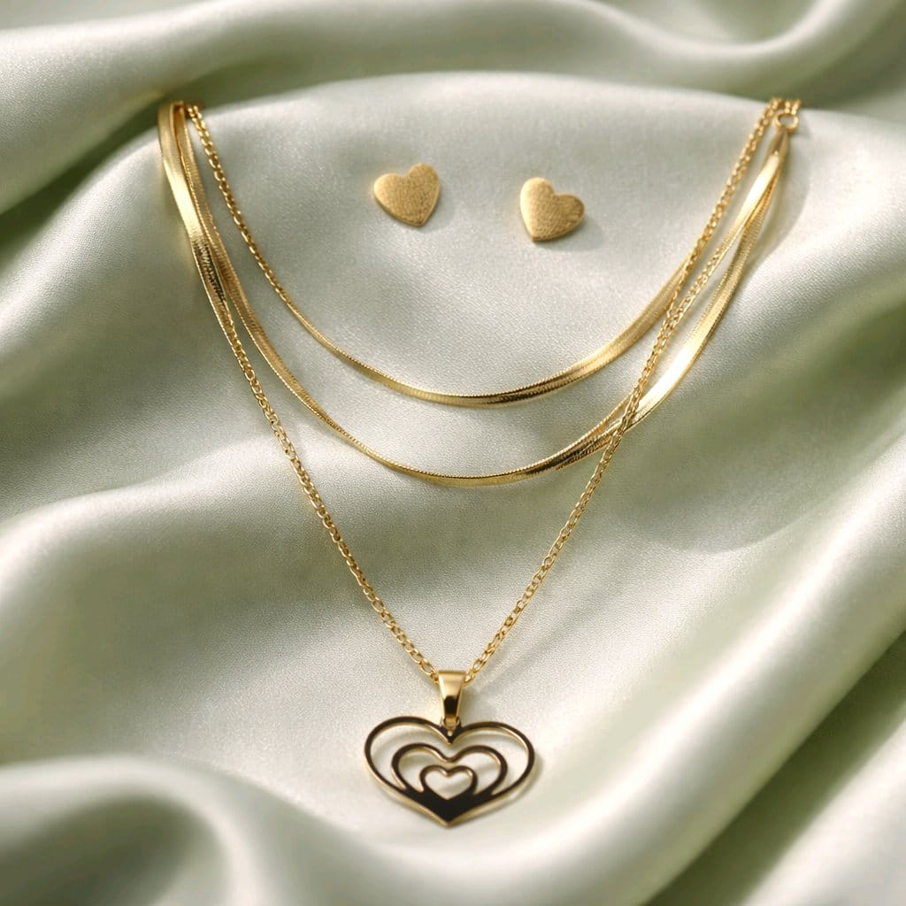 Aarvika Heart Layered Necklace Set – side view