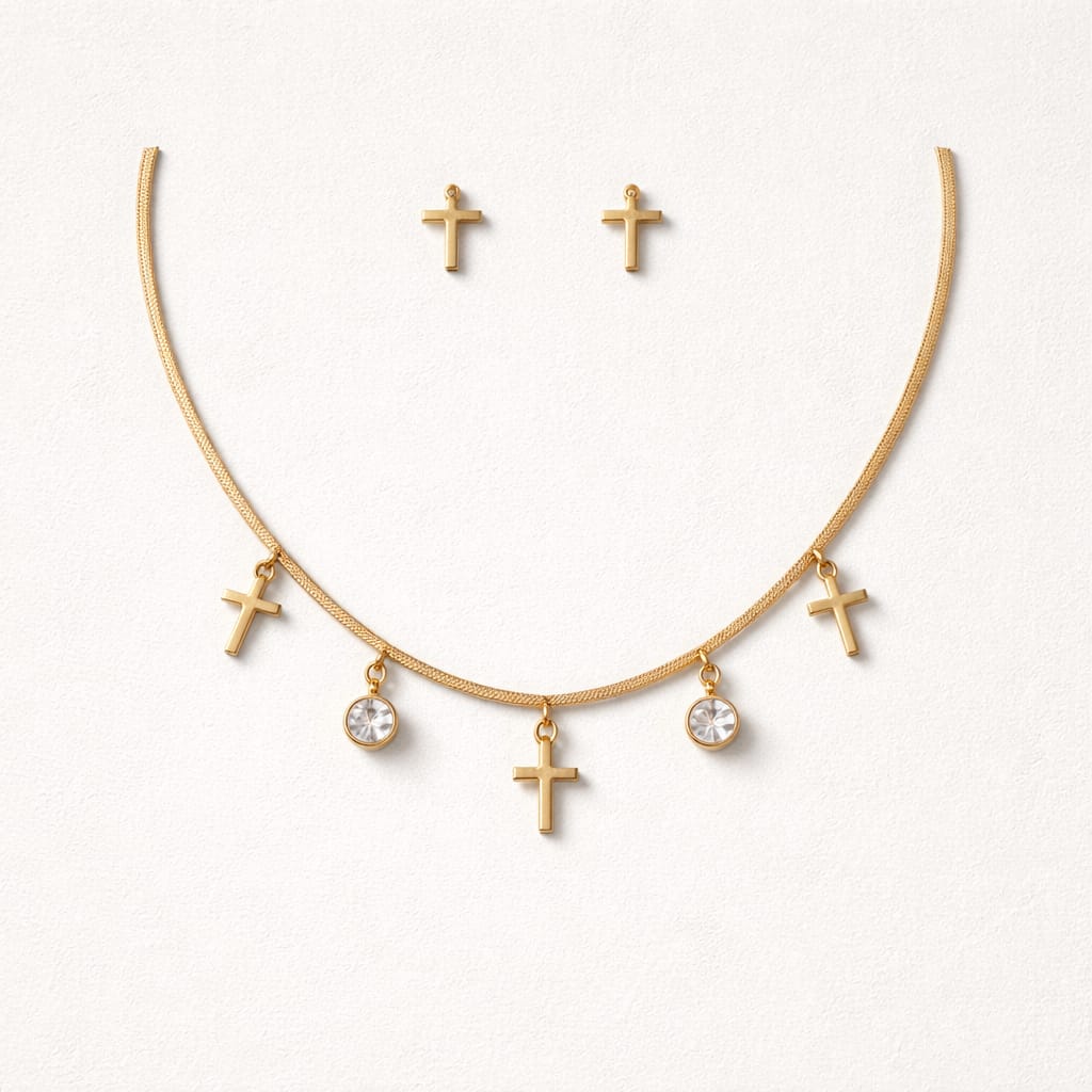 Aarvika Cross Charm Necklace Set – flat lay