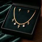 Aarvika Cross Charm Necklace Set – model wearing
