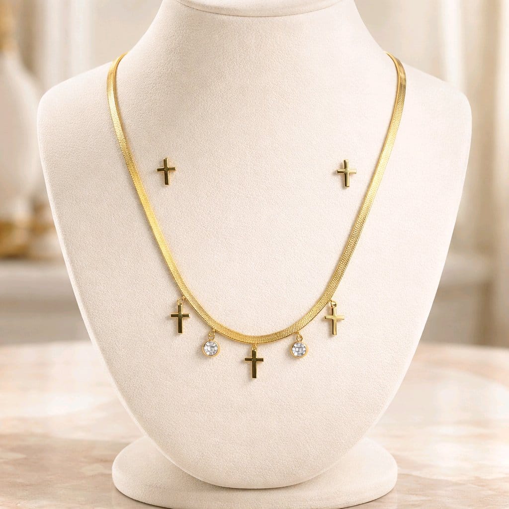 Aarvika Cross Charm Necklace Set – side view