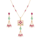 Aarvika Pearl & Multicolor Enamel Tassel Pendant Necklace Set – flat lay