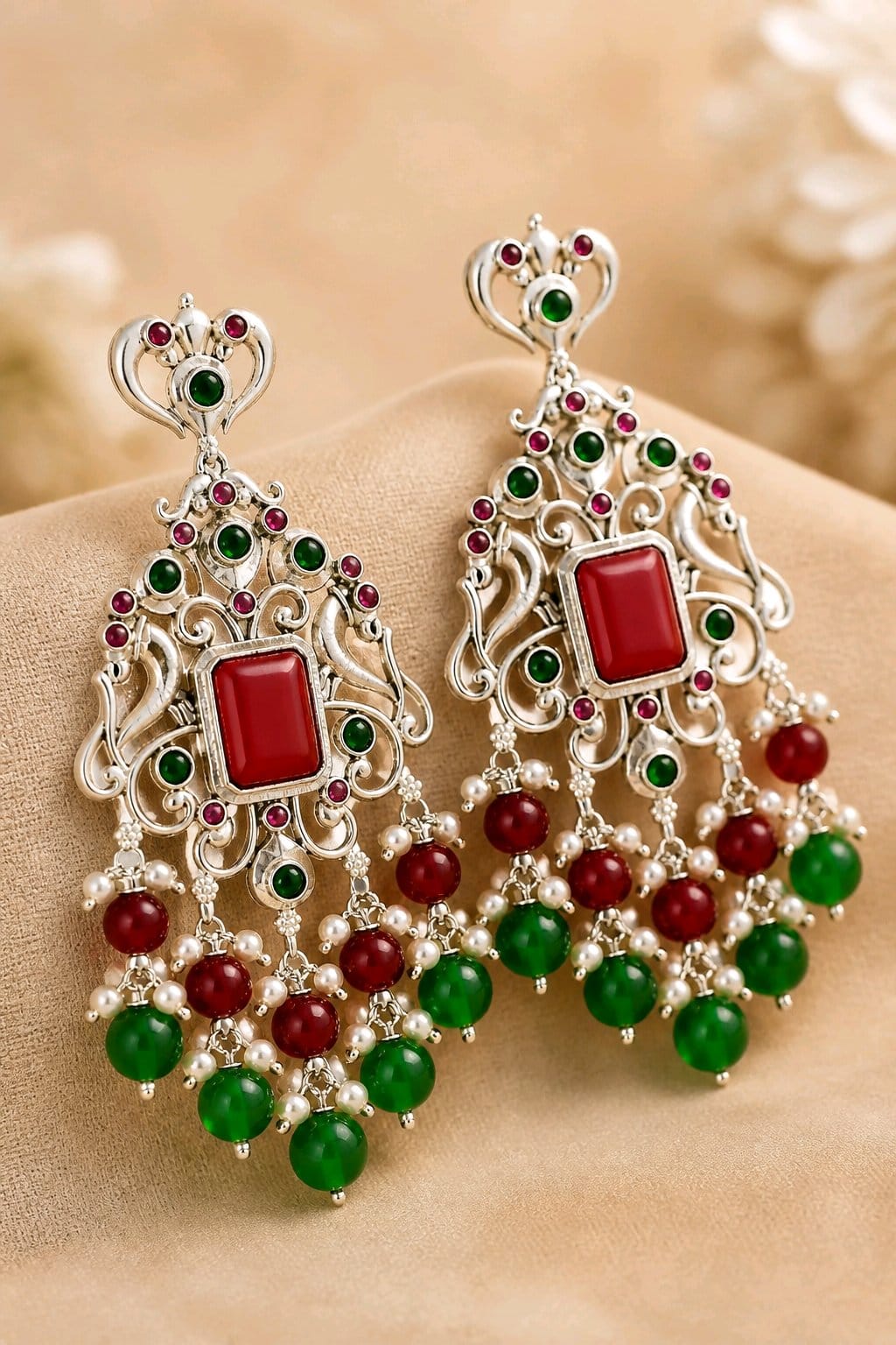 Aarvika Chandrika Silver Replica Statement Dangler Earrings