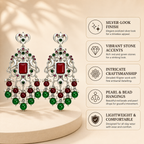 Aarvika Chandrika Silver Replica Statement Dangler Earrings
