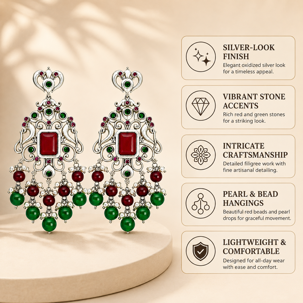 Aarvika Chandrika Silver Replica Statement Dangler Earrings