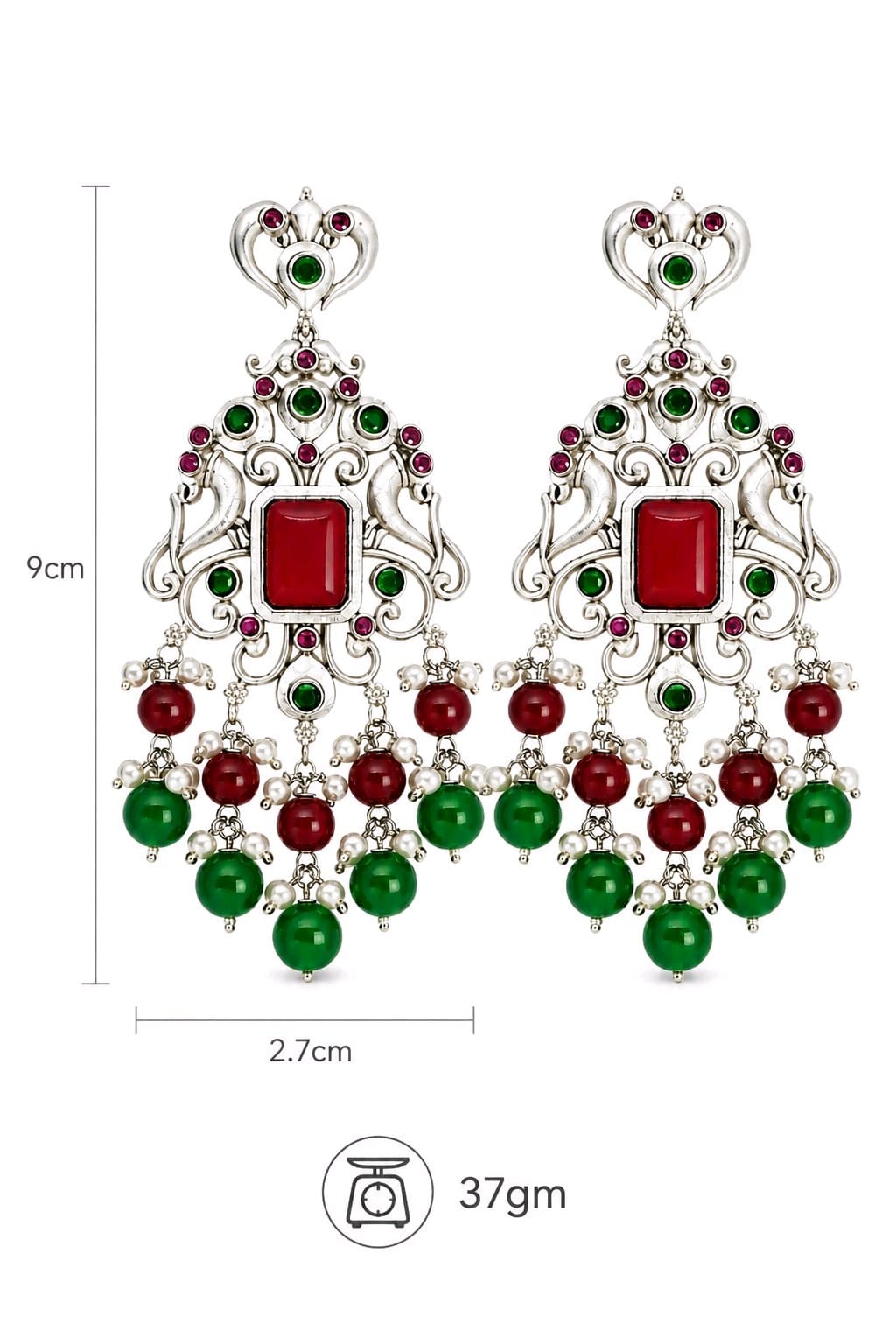Aarvika Chandrika Silver Replica Statement Dangler Earrings
