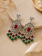 Aarvika Chandrika Silver Replica Statement Dangler Earrings