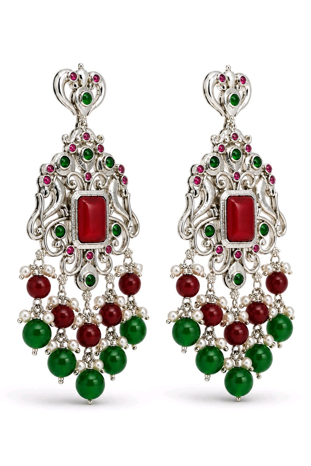 Aarvika Chandrika Silver Replica Statement Dangler Earrings