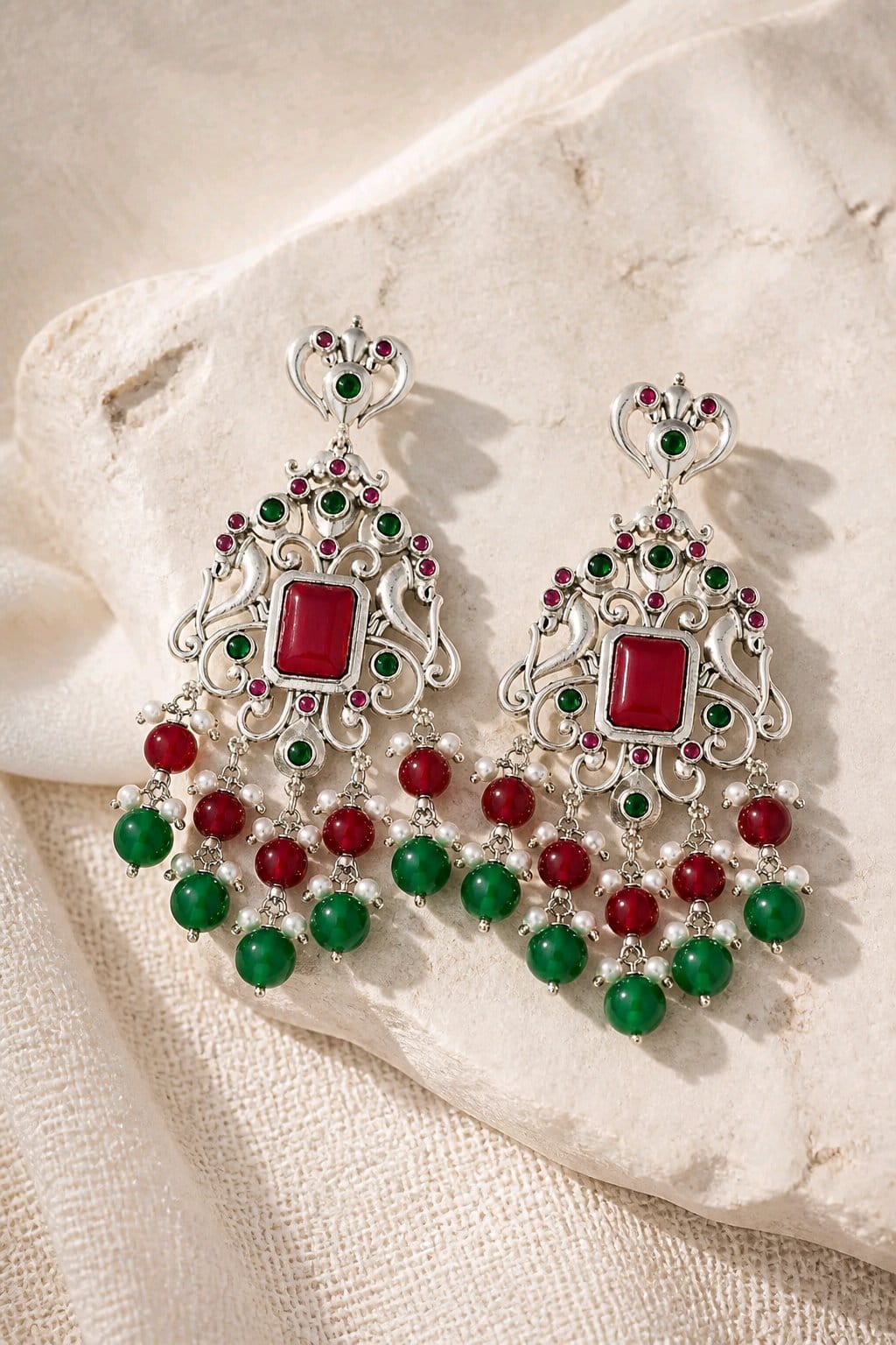 Aarvika Chandrika Silver Replica Statement Dangler Earrings