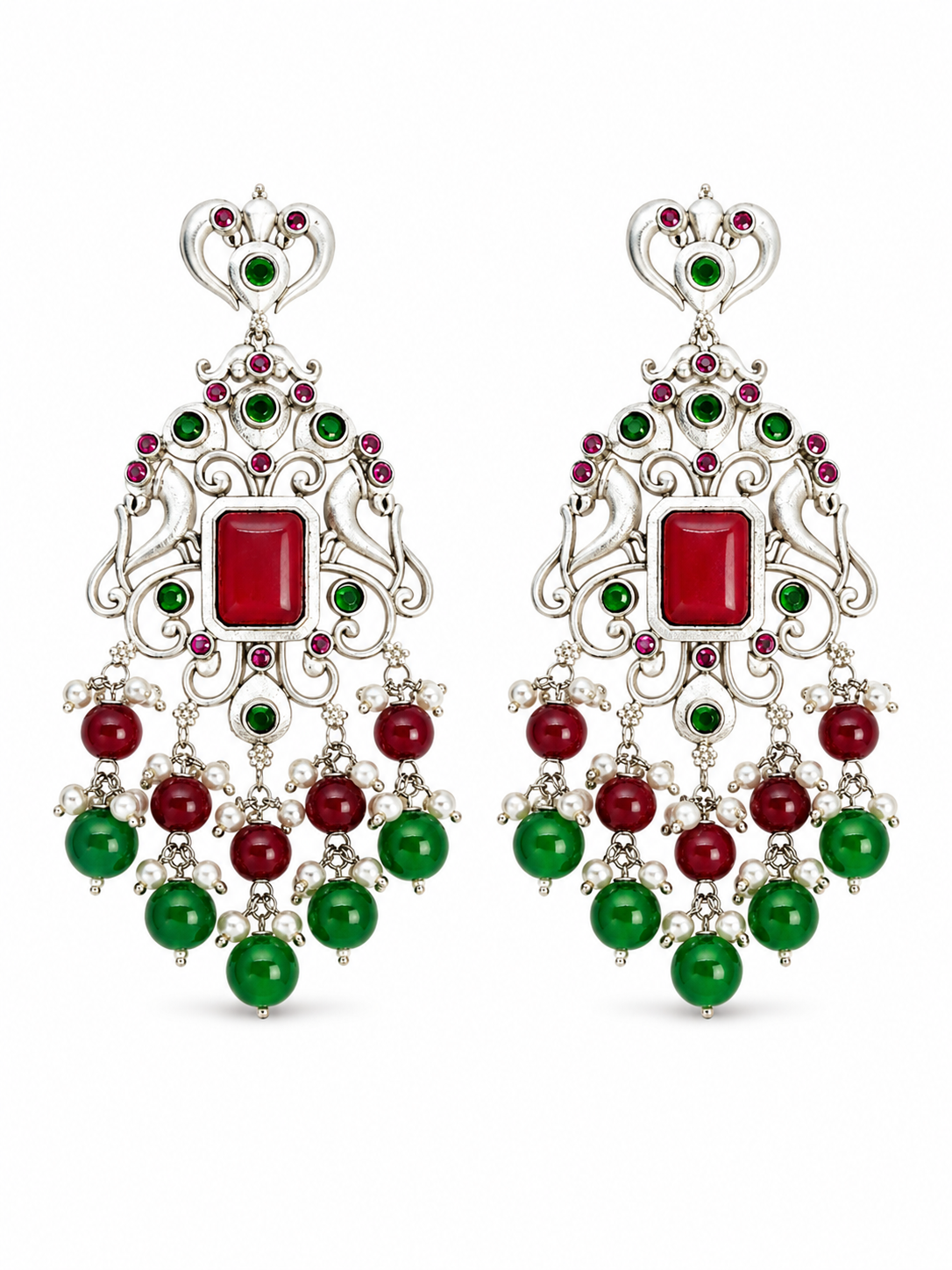 Aarvika Chandrika Silver Replica Statement Dangler Earrings
