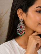 Aarvika Chandrika Silver Replica Statement Dangler Earrings