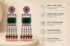 Aarvika Rajsi Silver Replica Statement Dangler Earrings - Emerald & Ruby