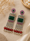 Aarvika Rajsi Silver Replica Statement Dangler Earrings - Emerald & Ruby