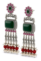 Aarvika Rajsi Silver Replica Statement Dangler Earrings - Emerald & Ruby