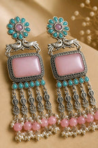 Aarvika Rajsi Silver Replica Statement Dangler Earrings - Blush Pink & Aqua