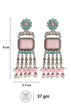 Aarvika Rajsi Silver Replica Statement Dangler Earrings - Blush Pink & Aqua
