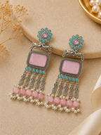 Aarvika Rajsi Silver Replica Statement Dangler Earrings - Blush Pink & Aqua