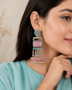 Aarvika Rajsi Silver Replica Statement Dangler Earrings - Blush Pink & Aqua