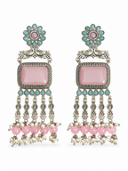 Aarvika Rajsi Silver Replica Statement Dangler Earrings - Blush Pink & Aqua