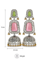 Aarvika Mrinal Silver Replica Floral Jhumka Earrings - Blush Pink & Pistachio Green