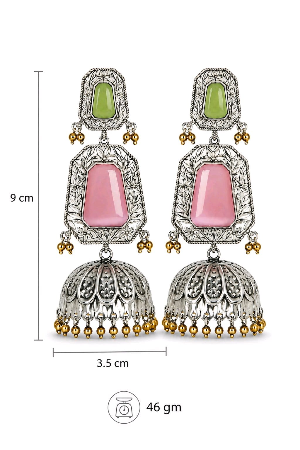 Aarvika Mrinal Silver Replica Floral Jhumka Earrings - Blush Pink & Pistachio Green