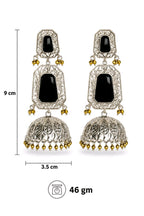 Aarvika Mrinal Silver Replica Floral Jhumka Earrings - Onyx Black