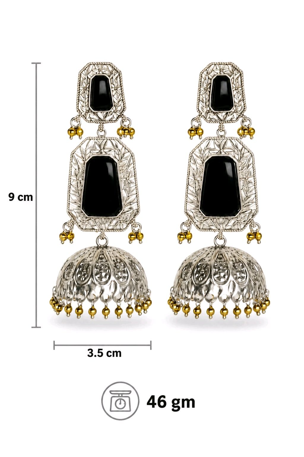 Aarvika Mrinal Silver Replica Floral Jhumka Earrings - Onyx Black