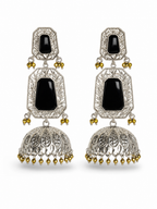 Aarvika Mrinal Silver Replica Floral Jhumka Earrings - Onyx Black