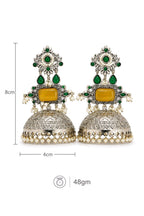 Aarvika Rajeshwari Silver Replica Royal Jhumka Earrings - Mustard Yellow & Emerald