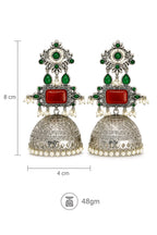 Aarvika Rajeshwari Silver Replica Royal Jhumka Earrings - Ruby & Emerald