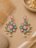 Aarvika Kusum Silver Replica Floral Dangler Earrings - Blush Pink & Aqua