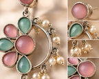 Aarvika Kusum Silver Replica Floral Dangler Earrings - Blush Pink & Aqua