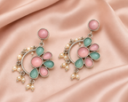 Aarvika Kusum Silver Replica Floral Dangler Earrings - Blush Pink & Aqua