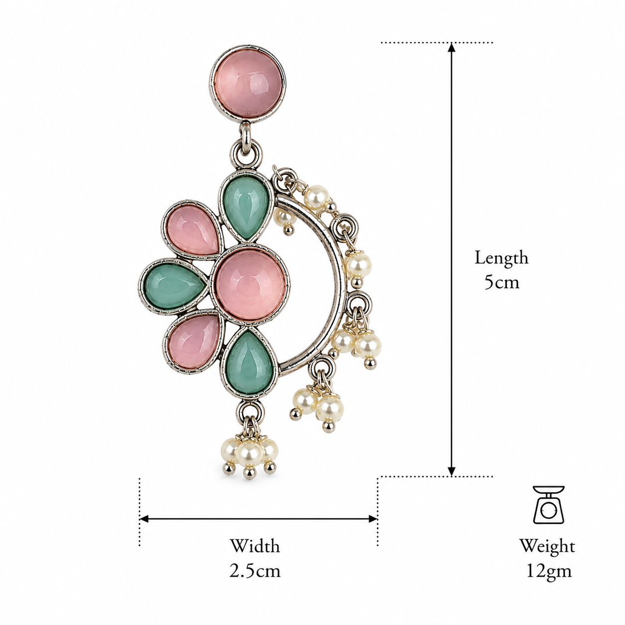 Aarvika Kusum Silver Replica Floral Dangler Earrings - Blush Pink & Aqua