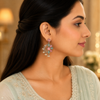 Aarvika Kusum Silver Replica Floral Dangler Earrings - Blush Pink & Aqua