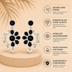 Aarvika Kusum Silver Replica Floral Dangler Earrings - Onyx Black