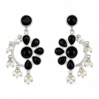 Aarvika Kusum Silver Replica Floral Dangler Earrings - Onyx Black