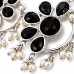 Aarvika Kusum Silver Replica Floral Dangler Earrings - Onyx Black