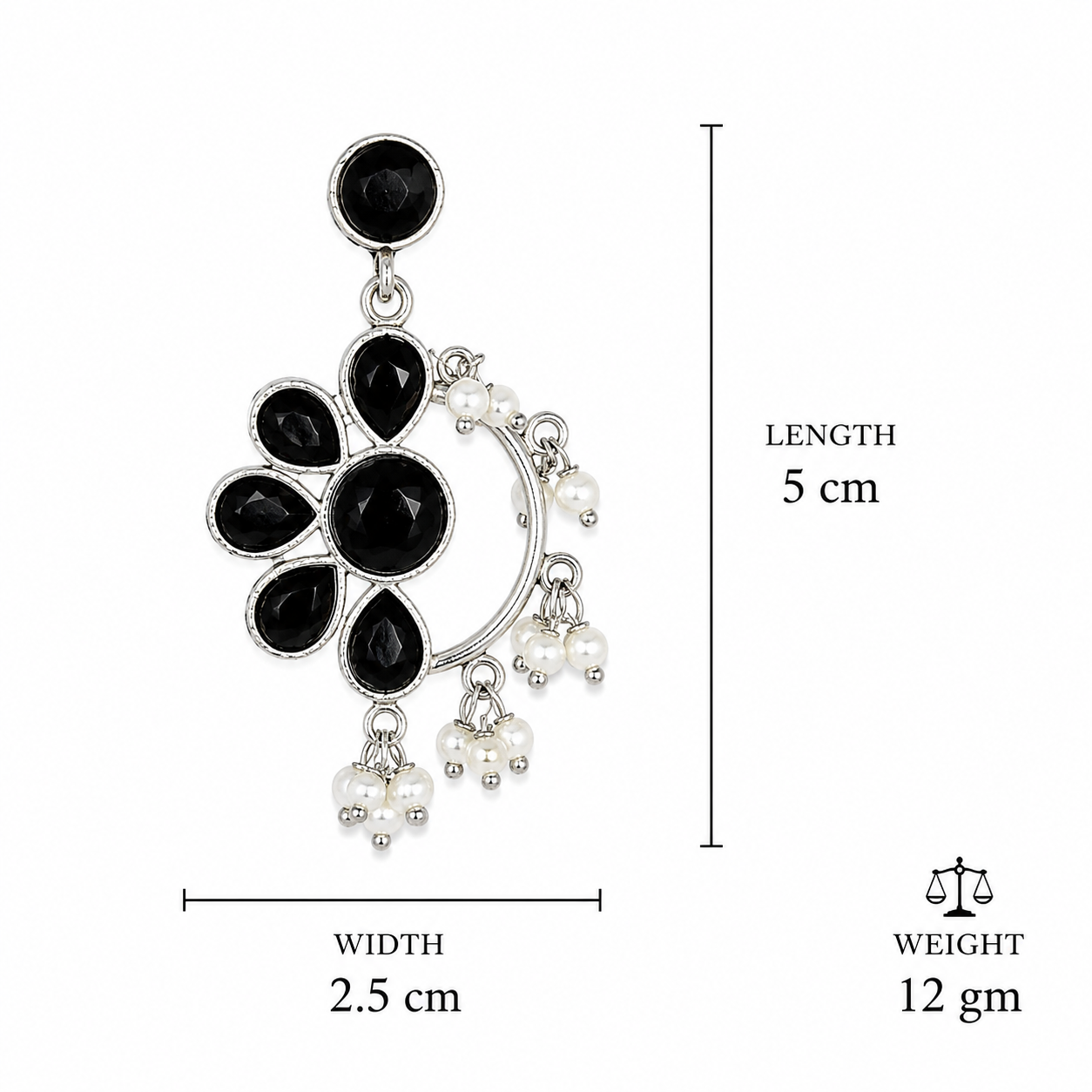 Aarvika Kusum Silver Replica Floral Dangler Earrings - Onyx Black