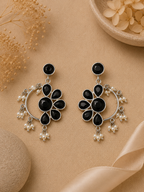 Aarvika Kusum Silver Replica Floral Dangler Earrings - Onyx Black