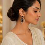 Aarvika Kusum Silver Replica Floral Dangler Earrings - Onyx Black