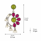 Aarvika Kusum Silver Replica Floral Dangler Earrings - Fuchsia Pink & Lime Green