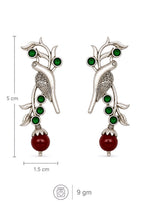 Aarvika Sarika Silver Replica Bird Stud Earrings - Emerald & Ruby