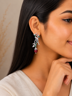 Aarvika Sarika Silver Replica Bird Stud Earrings - Emerald & Ruby