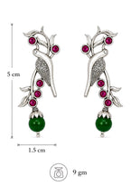 Aarvika Sarika Silver Replica Bird Stud Earrings - Ruby Pink & Emerald