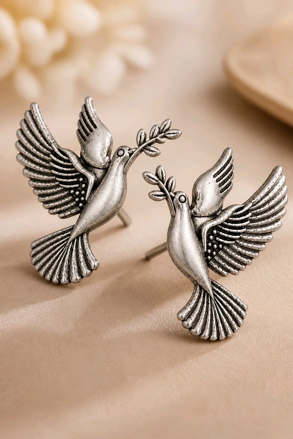 Aarvika Vihangi Silver Replica Flying Bird Stud Earrings