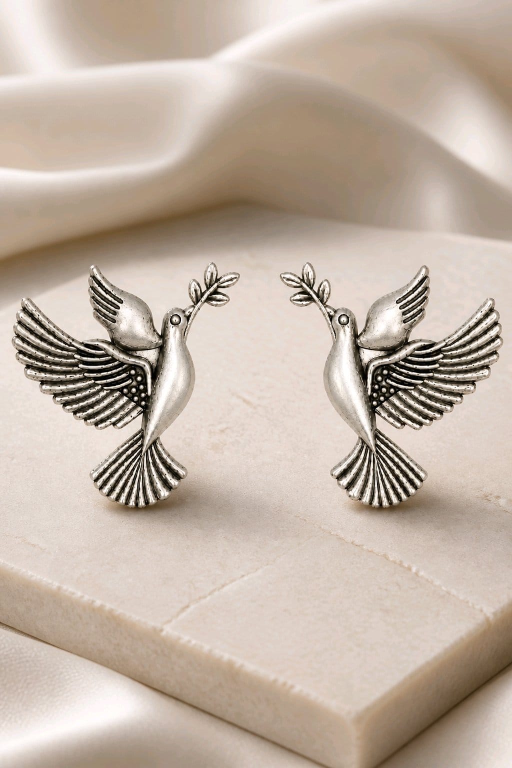 Aarvika Vihangi Silver Replica Flying Bird Stud Earrings