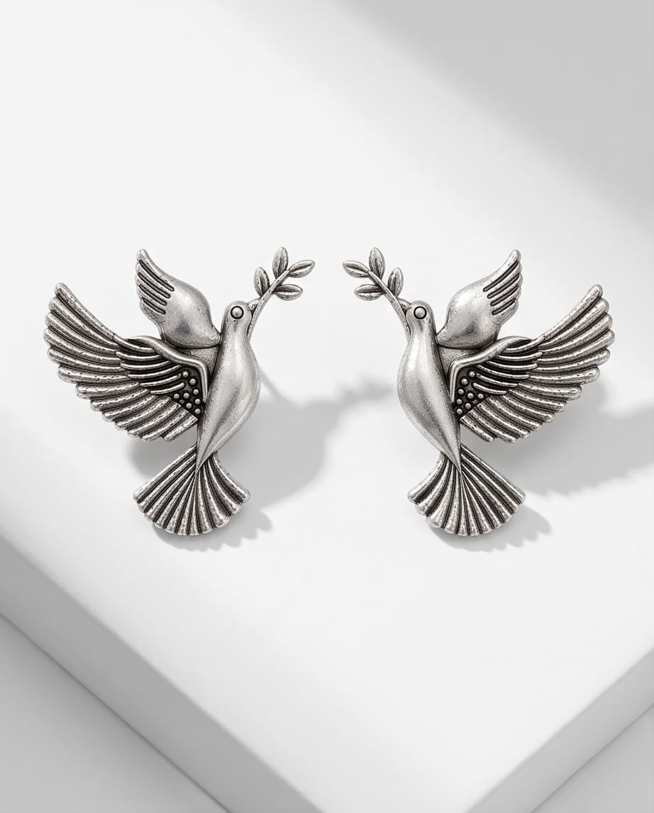 Aarvika Vihangi Silver Replica Flying Bird Stud Earrings